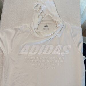 Adidas White Shortsleeved Mesh Hoodie with Text Design